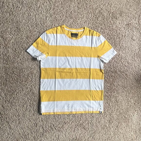 New SELECTED Yellow & White Striped Cotton T-Shirt - Size L (Unisex) - Picture 3 of 6